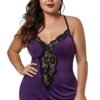 LuckeLadybug plus size satin nightgown in purple with lace detailing and adjustable straps