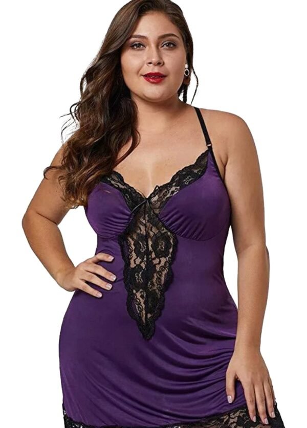 Plus Size Satin Nightgown Babydoll Dress 6 Plus Size Satin Nightgown Babydoll Dress LuckeLadybug plus size satin nightgown in purple with lace detailing and adjustable straps