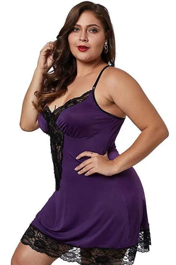 Plus Size Satin Nightgown Babydoll Dress 10 Plus Size Satin Nightgown Babydoll Dress Plus size satin nightgown in purple with lace detailing and adjustable straps for comfortable wear