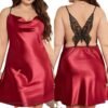 Red plus size satin nightgown with lace butterfly back detail for elegant sleepwear