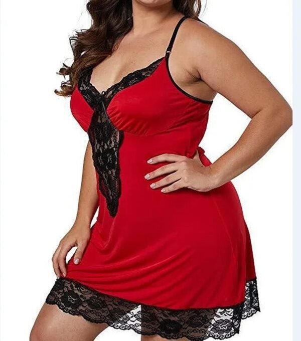 Plus Size Satin Nightgown Babydoll Dress 9 Plus Size Satin Nightgown Babydoll Dress Plus size satin nightgown in red with lace details and adjustable straps for a comfortable fit