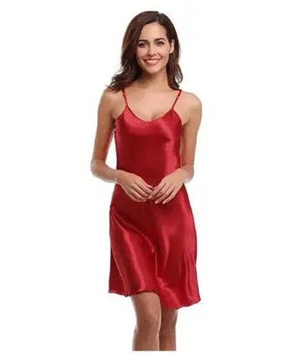 Plus size satin nightgown in red with adjustable spaghetti straps, perfect for comfortable sleepwear