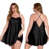 Elegant black babydoll lingerie featuring adjustable straps, ideal as plus size satin sleepwear for women.