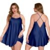Plus size satin sleepwear for women in navy with adjustable straps and a flattering cut