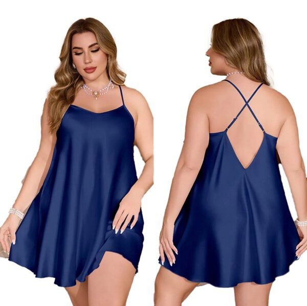 Plus size satin sleepwear for women in navy with adjustable straps and a flattering cut