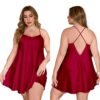 Luxurious plus size satin sleepwear for women in deep red with adjustable straps and a flattering fit