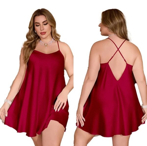 Elegant burgundy Babydoll from LuckeLadybug LLC, plus size satin sleepwear for women with a flattering fit