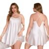 Elegant plus size satin sleepwear for women with a flowy design and adjustable straps in soft white