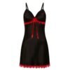 LuckeLadybug LLC plus size sexy nightgown for women in black with red lace and ribbon accents