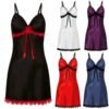 Plus size sexy nightgown for women available in black, white, red, purple, and blue with lace details.