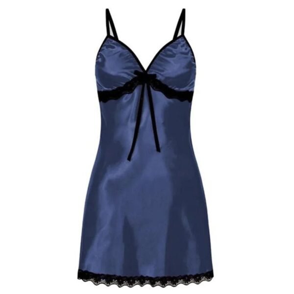 Navy satin plus size sexy nightgown for women with lace trim and adjustable straps from LuckeLadybug LLC