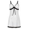 LuckeLadybug Plus Size Sexy Nightgown for Women in White Satin with Lace Trim and Bow Detail