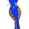 Bold blue plus size sheer lingerie bodysuit with cut-out design for a daring look