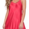 LuckeLadybug LLC Plus size silk night dress for women in vibrant red color with adjustable straps