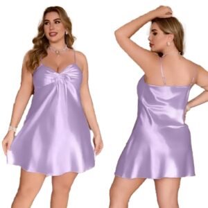 Plus size silk satin nightgown in lavender with adjustable straps and a flattering fit
