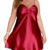 Plus size silk satin nightgown in red with adjustable straps and a bow detail for a chic look