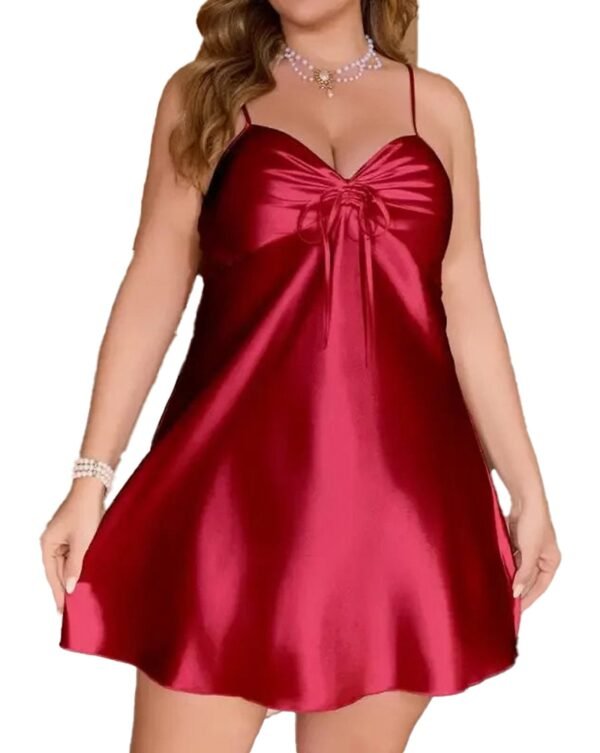 Plus Size Silk Satin Nightgown Babydoll 5 Plus Size Silk Satin Nightgown Babydoll Plus size silk satin nightgown in red with adjustable straps and a bow detail for a chic look