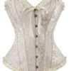 Elegant ivory plus size vintage corset for women with delicate ruffle trim and satin ties