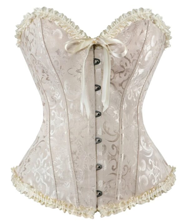 Elegantly designed plus size vintage corset for women with lace trim and ribbon detail