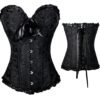 Elegant black plus size vintage corset for women with lace trim and ribbon detail