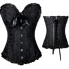 Elegant black plus size vintage corset for women with lace details and ribbon ties