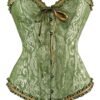 Plus size vintage corset for women in green with elegant lace detail and adjustable ribbon ties