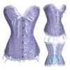 Plus size vintage corset for women in purple with lace trim and ribbon detailing