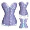 Plus size vintage corset for women in light purple with lace trim and bow detailing