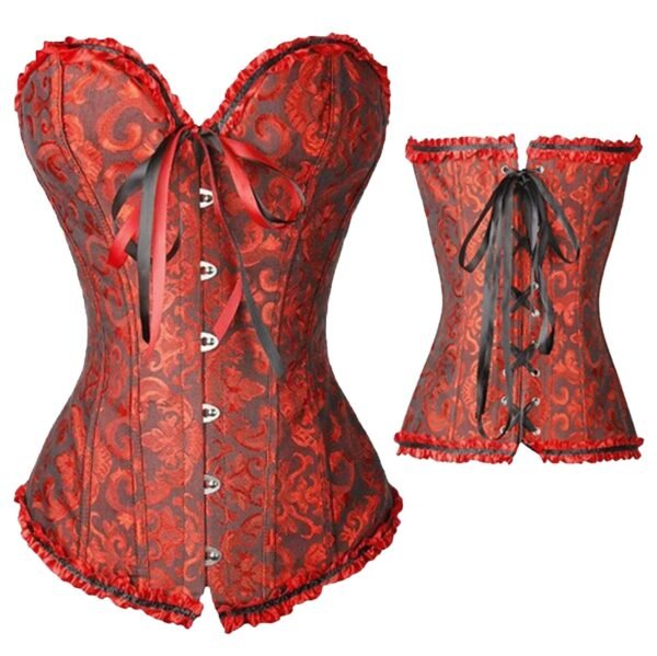 Red and black plus size vintage corset for women with lace-up back and elegant design