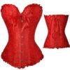 Red plus size vintage corset for women with lace trim and ribbon lacing for a flattering silhouette