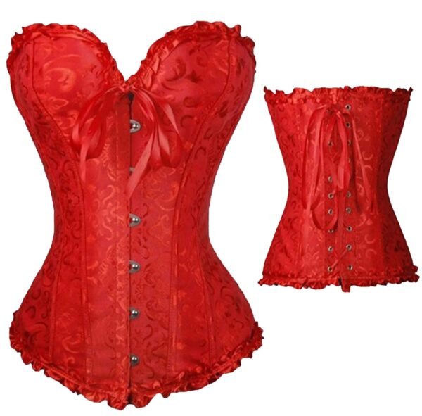 Red plus size vintage corset for women with lace trim and ribbon lacing for a flattering silhouette