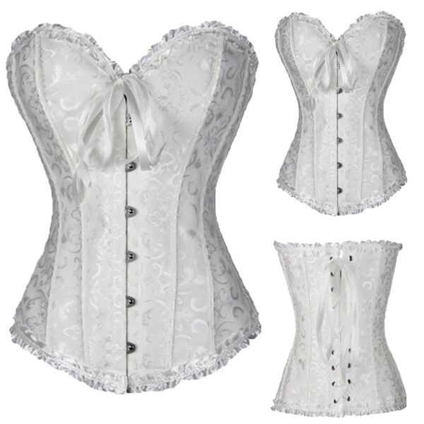 Elegant plus size vintage corset for women featuring a lace trim and ribbon tie detail