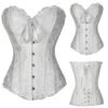 Elegant plus size vintage corset for women in white with satin ribbons and lace trim
