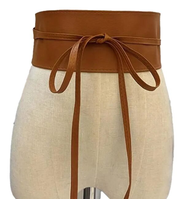 PU Leather Corset Belt for Women 28 PU Leather Corset Belt for Women LuckeLadybug PU leather corset belt for women with a stylish bow tie closure in brown color