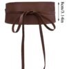 LuckeLadybug PU leather corset belt for women in brown with adjustable ties and measurements for a perfect fit