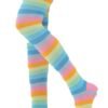 Colorful rainbow knee high socks for women featuring vibrant pastel stripes and soft fabric