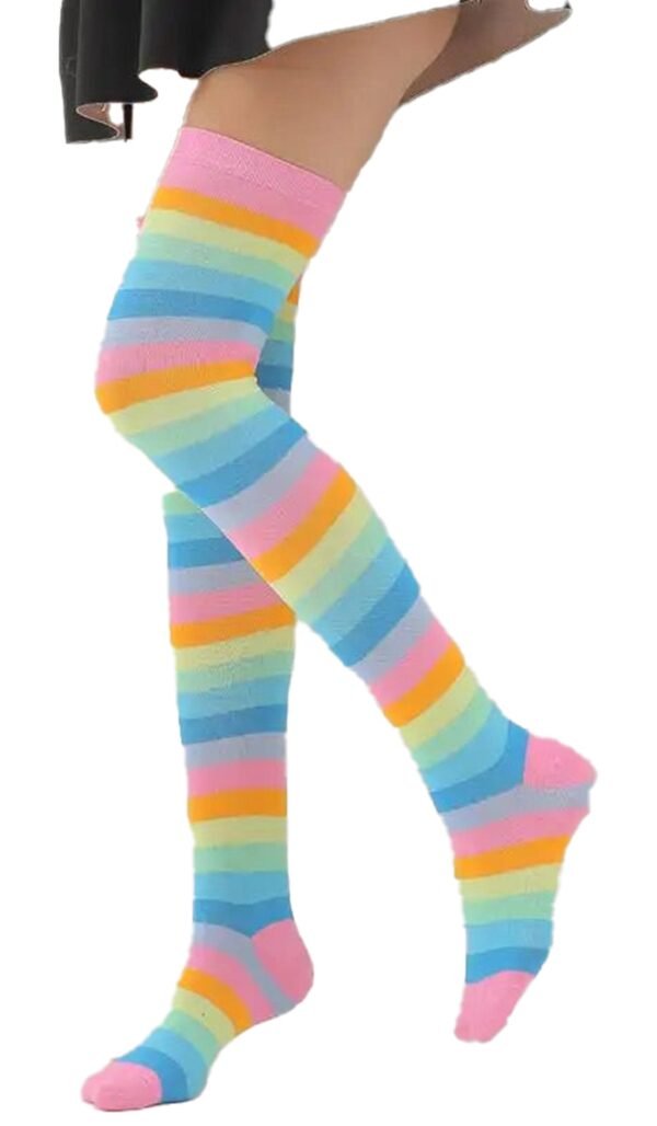 Rainbow Knee High Socks For Women 24 Rainbow Knee High Socks For Women Colorful rainbow knee high socks for women featuring vibrant pastel stripes and soft fabric