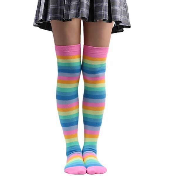Rainbow Knee High Socks For Women 33 Rainbow Knee High Socks For Women Colorful LuckeLadybug rainbow knee high socks for women in pastel stripes, perfect for fun, trendy outfits