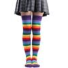 Colorful striped rainbow knee high socks for women featuring vibrant hues in a stylish design