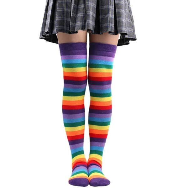 Rainbow Knee High Socks For Women 30 Rainbow Knee High Socks For Women Colorful striped rainbow knee high socks for women featuring vibrant hues in a stylish design