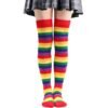 Colorful rainbow knee high socks for women with vibrant striped pattern, perfect for casual style.