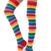 Colorful striped LuckeLadybug rainbow knee high socks for women in vibrant shades