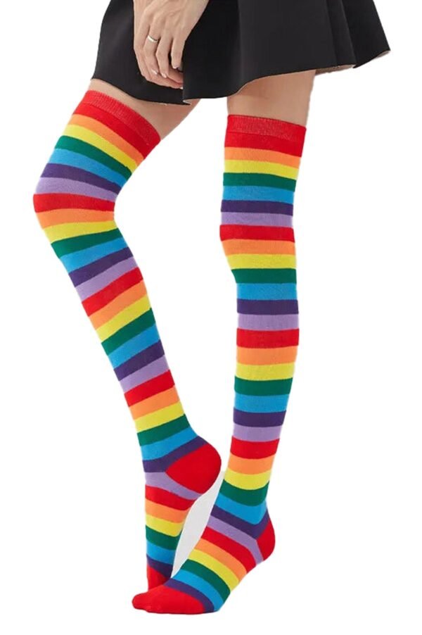 Rainbow Knee High Socks For Women 23 Rainbow Knee High Socks For Women Colorful striped LuckeLadybug rainbow knee high socks for women in vibrant shades