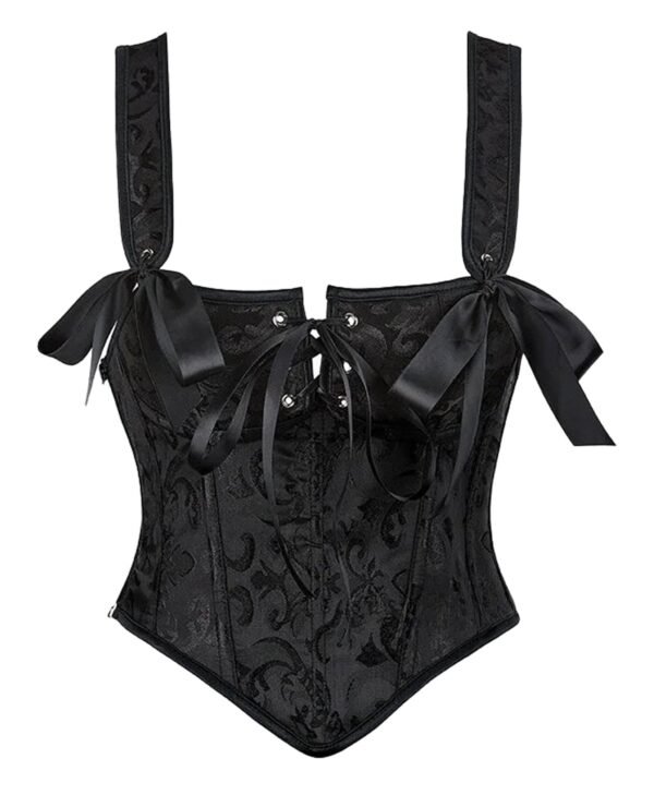 Red Black Striped Overbust Corset Top 33 Red Black Striped Overbust Corset Top Black corset shirt with elegant design and bow details, perfect for pairing with various outfits