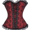 Red black striped overbust corset with lace detailing and a flattering hourglass shape