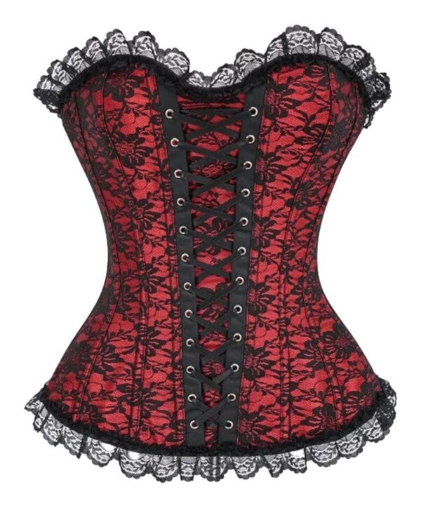 Red Black Striped Overbust Corset Top 28 Red Black Striped Overbust Corset Top Red black striped overbust corset with lace detailing and a flattering hourglass shape