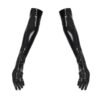 Black long gloves made from shiny material for adding flair to outfits or lingerie sets