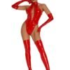 Red Patent Leather Lingerie Bodysuit 19 Red Patent Leather Lingerie Bodysuit Red patent leather lingerie bodysuit with daring cutouts and matching thigh-high gloves