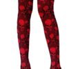 Red skull print thigh high stockings by LuckeLadybug LLC featuring a bold skull design