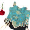 Bright blue renaissance corset top for women with intricate floral patterns and stylish lace-up design